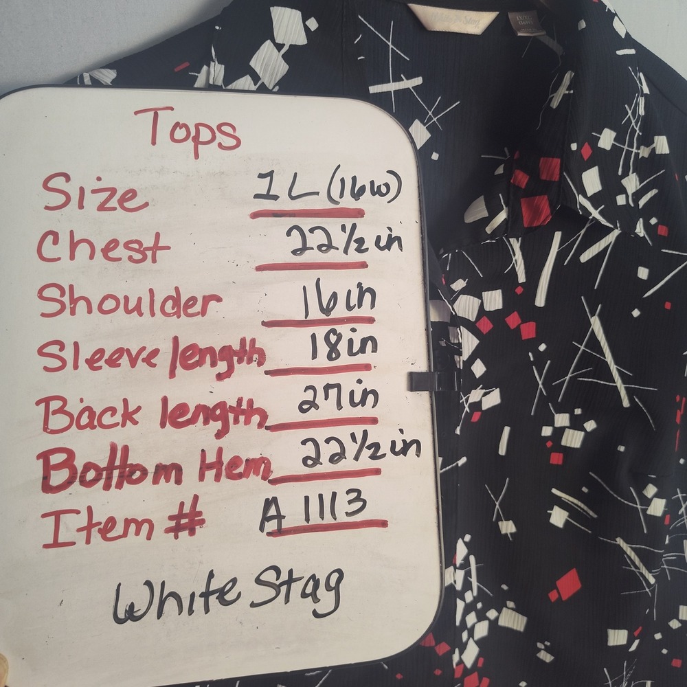 White Stag Womens 1X 16W Black Geometric Abstract Print Layered Blouse Tank Top - Picture 3 of 10